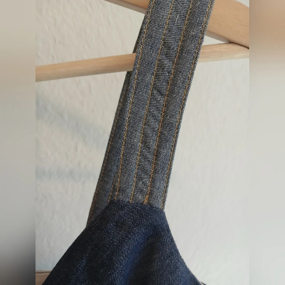 💚5/$25 Voom Dark Denim Luxe Denim Sun Dress Pockets Mini Small Cotton Chambray - Picture 5 of 7